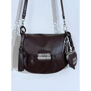 Steve Madden Brown Faux Leather Y2K Style Crossbody Bag Edgy Moto Chic NWT